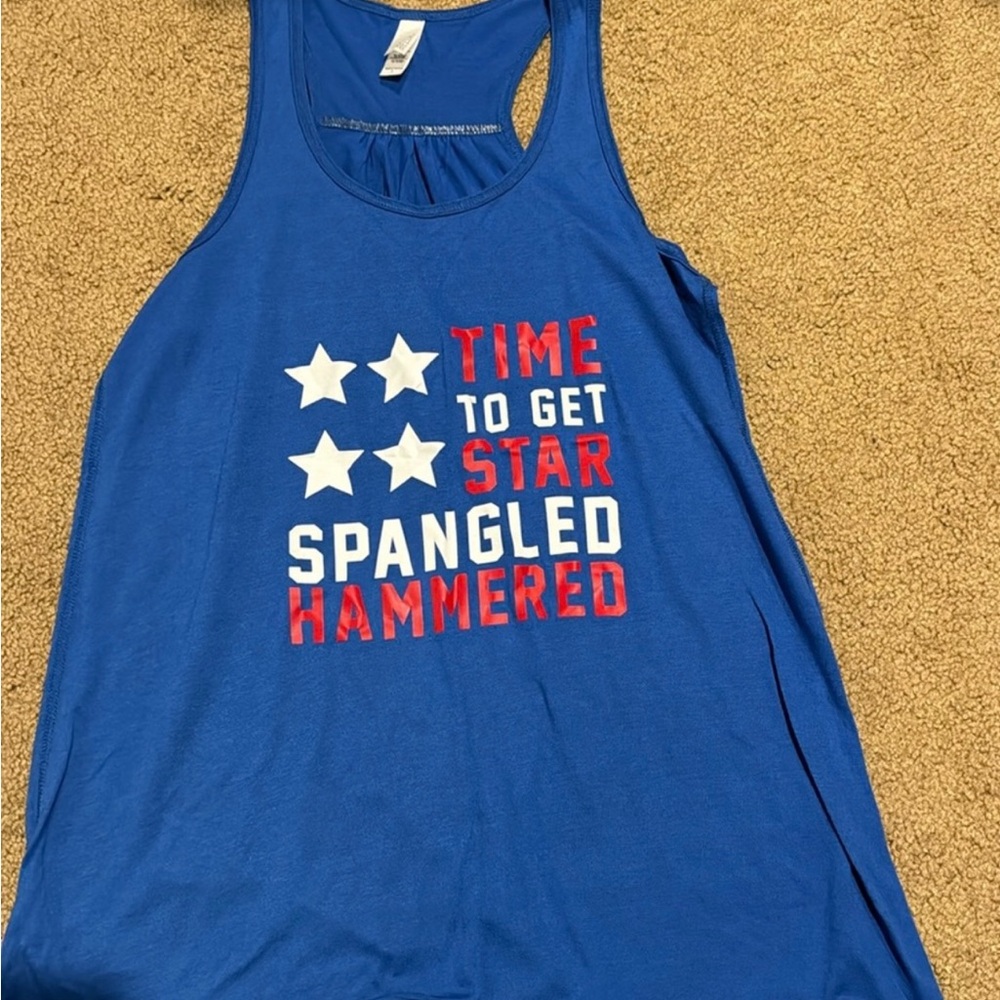 Blue Tank Top with Patriotic Print